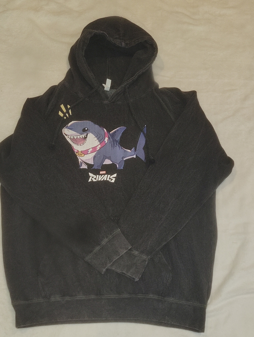 Black Graphic Zip-Up Style Sweater Hoodie with Shark Motif